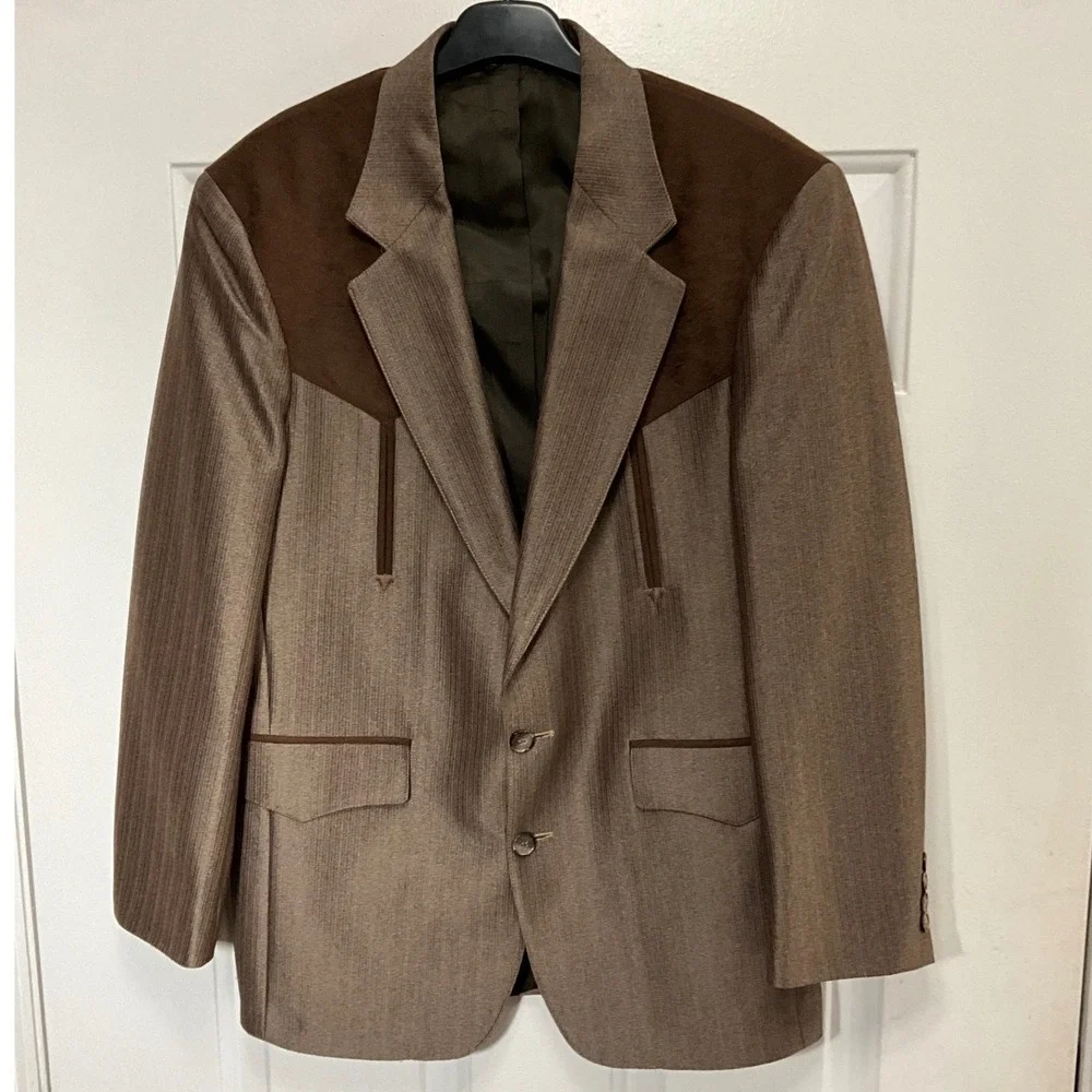 Sheplers Vintage Western Blazer Brown Faux Suede Yoke Sport Coat Mens 42R